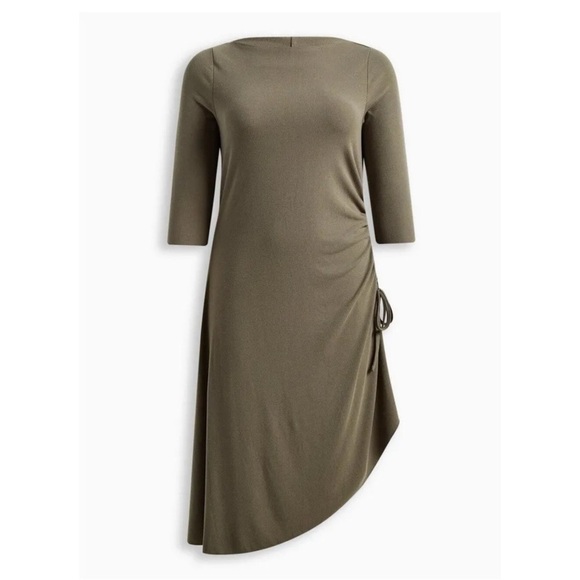 Torrid Midi Ribbed Asymmetrical Hem Dress in Olive Green Plus Size 6 or 6X Nwt - Picture 2 of 9
